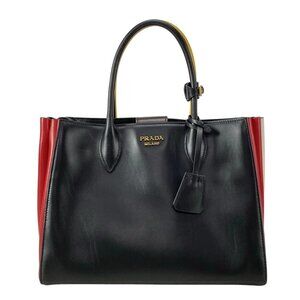 Auth PRADA Bibliotheque 1BG098 Black Dark yellow Multi Leather - Tote Bag